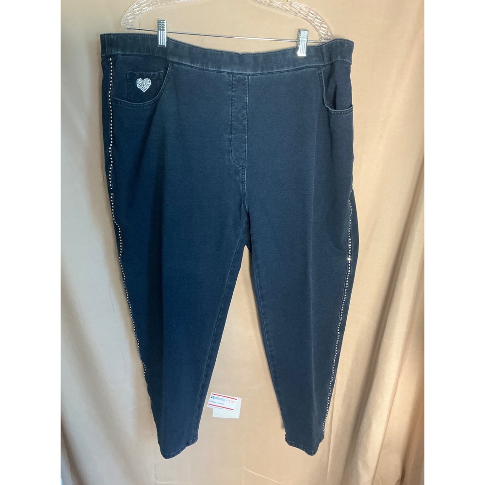 Unbranded Rhinestone Heart Pull On Jeggings Womens 2X Dark Wash Blue Excellent